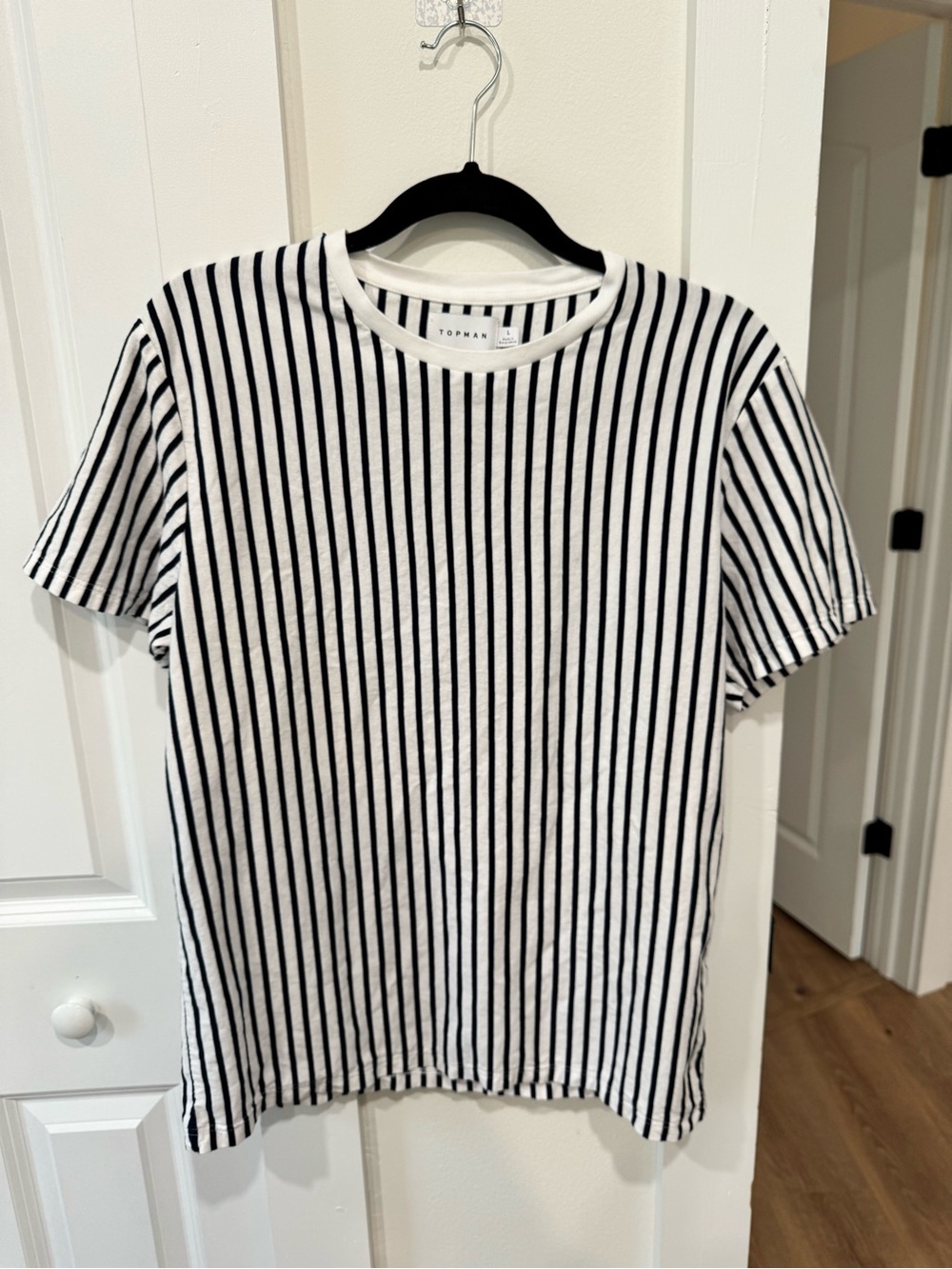 Topman Black and White Vertical Stripe Short Sleeve Tee